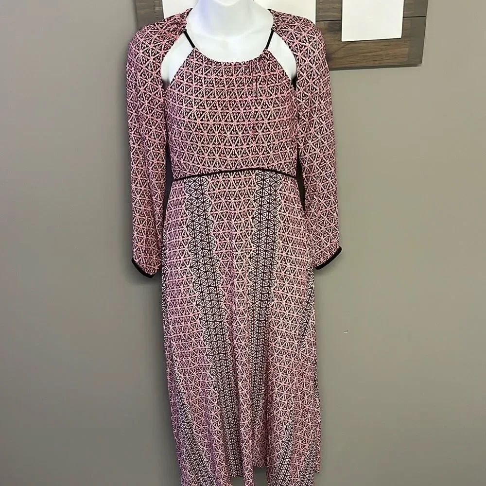 Maje Robyn Midi Boho Long Sleeve Purple Pink Abstract Cutout Dress-Small/EU-1